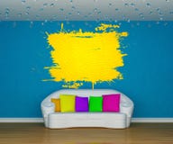 Blue Interior With Cute Yellow Splash Royalty Free Stock Photos