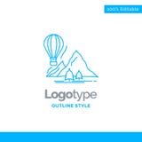 Blue Logo design for explore, travel, mountains, camping, balloo stock illustration Blue Logo design for explore, travel, mountains, camping, balloo stock illustration