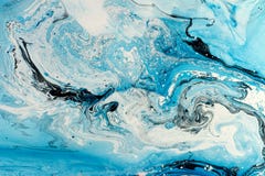 Blue marbling texture. Creative background with abstract oil painted waves, handmade surface