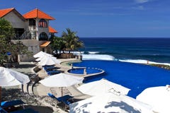 Blue Ocean With Swimming Pool Of Luxury Hotel Stock Photo