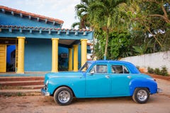 Blue old classic american car in Cuba stock photos Blue old classic american car in Cuba stock photos