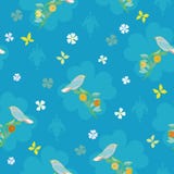 Blue pattern with bird, butterfly and flower. royalty free illustration Blue pattern with bird, butterfly and flower. royalty free illustration