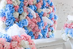 Blue and pink flowers in the interior royalty free stock photo Blue and pink flowers in the interior royalty free stock photo