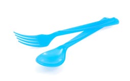 Blue plastic fork and spoons Royalty Free Stock Photos Blue plastic fork and spoons Royalty Free Stock Photos
