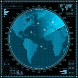 Blue radar screen with planes and world map royalty free illustration Blue radar screen with planes and world map royalty free illustration