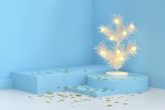 blue scene white abstract christmas tree light 3d render stock illustration blue scene white abstract christmas tree light 3d render stock illustration