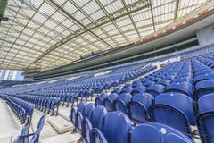 Blue seats at the tribunes of FC Porto stadium