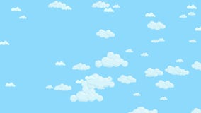 Nền trời xanh với mây di chuyển xuống. Phông nền hoạt hình. Bằng phẳng: Cảm giác hát lên bài hát \