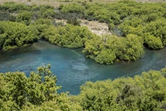 Blue water river in green forest landscape Stock Photography Blue water river in green forest landscape Stock Photography