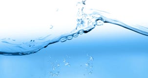 Blue wave water with bubbles in tank on white background, slow motion movement, concept of clean and purity,