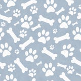 Blue and White Dog Paw Prints and Bones Tile Pattern Repeat Back