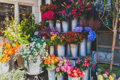 Blumen außerhalb des Freiheitskaufhauses in zentralem London Lizenzfreies Stockfoto Blumen außerhalb des Freiheitskaufhauses in zentralem London Lizenzfreies Stockfoto