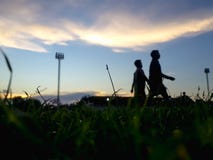 Blurry Silhouette of starting blocks in field. stock image Blurry Silhouette of starting blocks in field. stock image
