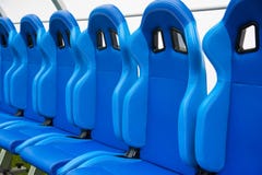 Blå bänk eller plats eller stol av personallagledaren i stadion av fooen Royaltyfria Foton Blå bänk eller plats eller stol av personallagledaren i stadion av fooen Royaltyfria Foton