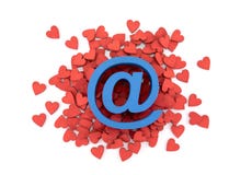 Blått emailsymbol över många röda hjärtor Royaltyfria Foton Blått emailsymbol över många röda hjärtor Royaltyfria Foton