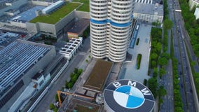 BMW Headquarter in Munich - aerial view - MUNICH, GERMANY - JUNE 03, 2021