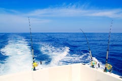 Boat Fishing Trolling In Deep Blue Sea Stock Image Boat Fishing Trolling In Deep Blue Sea Stock Image