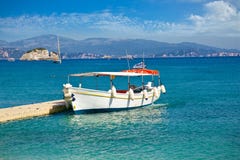 Boat for tourists on Valtos beach near Parga, Greece. royalty free stock images Boat for tourists on Valtos beach near Parga, Greece. royalty free stock images