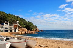 Boats on the beach at Tamariu (Costa Brava, Spain) royalty free stock image Boats on the beach at Tamariu (Costa Brava, Spain) royalty free stock image