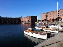 Boats moored at Liverpool Albert Docks in Summer royalty free stock image Boats moored at Liverpool Albert Docks in Summer royalty free stock image