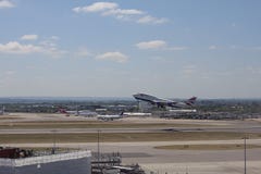 Boeing 747 of British Airways taking off on Heathrow Airport southern runway stock image Boeing 747 of British Airways taking off on Heathrow Airport southern runway stock image