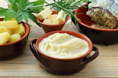 Mashed potatoes on rustic table background Stock Photos Mashed potatoes on rustic table background Stock Photos