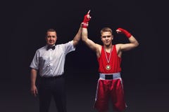 Bokserski arbiter daje medalowi młody bokser zdjęcie stock Bokserski arbiter daje medalowi młody bokser zdjęcie stock