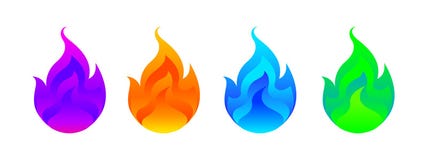 Bola de fuego colorida fijada aislada en el fondo blanco, bola de fuego roja anaranjada, bola de fuego azul, bola de fuego púrpu stock de ilustración Bola de fuego colorida fijada aislada en el fondo blanco, bola de fuego roja anaranjada, bola de fuego azul, bola de fuego púrpu stock de ilustración