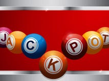 Bolas de la lotería del bingo del bote en el panel rojo y metálico libre illustration Bolas de la lotería del bingo del bote en el panel rojo y metálico libre illustration
