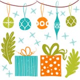 Bolas de la Navidad y cajas de regalo simples para el estilo nórdico escandinavo de las celebraciones del día de fiesta La Navida libre illustration Bolas de la Navidad y cajas de regalo simples para el estilo nórdico escandinavo de las celebraciones del día de fiesta La Navida libre illustration