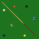 Bolas de Logo Billiard em uma mesa de bilhar e em uma sugestão verdes ilustração royalty free Bolas de Logo Billiard em uma mesa de bilhar e em uma sugestão verdes ilustração royalty free