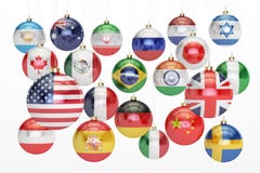 Bolas de suspensão do Natal com as bandeiras de país de suspensão Ano novo e ilustração stock Bolas de suspensão do Natal com as bandeiras de país de suspensão Ano novo e ilustração stock