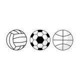 Bolas del deporte fijadas en el fondo blanco fútbol, baloncesto, voleibol Iconos del vector ilustración del vector Bolas del deporte fijadas en el fondo blanco fútbol, baloncesto, voleibol Iconos del vector ilustración del vector
