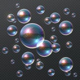 Bolla di sapone trasparente 3D bolle variopinte realistiche, chiara palla dello sciampo dell'arcobaleno con la riflessione di col royalty illustrazione gratis Bolla di sapone trasparente 3D bolle variopinte realistiche, chiara palla dello sciampo dell'arcobaleno con la riflessione di col royalty illustrazione gratis