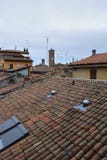 Bologna, Italy, view of tiled roofs, antennas royalty free stock photography Bologna, Italy, view of tiled roofs, antennas royalty free stock photography