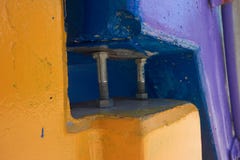 Bolts in between yellow and blue objects royalty free stock images Bolts in between yellow and blue objects royalty free stock images