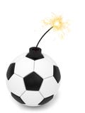 Bomba del balón de fútbol con el fieltro ardiente en blanco fotos de archivo Bomba del balón de fútbol con el fieltro ardiente en blanco fotos de archivo