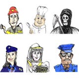 Bombeiro, cozinheiro chefe, piloto Woman, apicultor, polícia, anjo da morte ilustração do vetor Bombeiro, cozinheiro chefe, piloto Woman, apicultor, polícia, anjo da morte ilustração do vetor