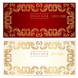 Bon (giftcertificaat) malplaatje. Gouden patroon vector illustratie Bon (giftcertificaat) malplaatje. Gouden patroon vector illustratie