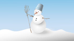 Boneco de neve com uma cubeta em sua cabeça e em uma vassoura ilustração royalty free Boneco de neve com uma cubeta em sua cabeça e em uma vassoura ilustração royalty free