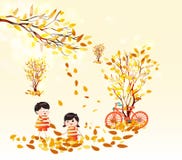 Bonjour enfants drôles d'automne d'une forêt en automne avec la chute de feuilles illustration de vecteur Bonjour enfants drôles d'automne d'une forêt en automne avec la chute de feuilles illustration de vecteur
