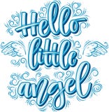 Bonjour peu de lettrage d'ange en inscription bleue d'isolement sur le fond blanc illustration libre de droits Bonjour peu de lettrage d'ange en inscription bleue d'isolement sur le fond blanc illustration libre de droits