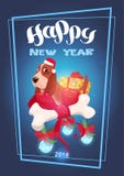Bonne année 2018 de carte de voeux de vacances marquant avec des lettres au-dessus du chien mignon en Santa Hat illustration de vecteur Bonne année 2018 de carte de voeux de vacances marquant avec des lettres au-dessus du chien mignon en Santa Hat illustration de vecteur