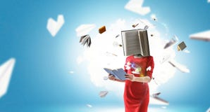Book headed woman. Business efficiency concept. Mixed media royalty free stock image Book headed woman. Business efficiency concept. Mixed media royalty free stock image