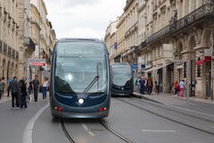 Bordeaux, Aquitaine / France - 06 11 2018 : Modern tram on the Bordeaux city stock photo Bordeaux, Aquitaine / France - 06 11 2018 : Modern tram on the Bordeaux city stock photo