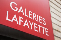 Bordeaux, Aquitaine / France - 06 10 2018 : teaches commercial sign in the street for the brand shop galeries Lafayette stock photos Bordeaux, Aquitaine / France - 06 10 2018 : teaches commercial sign in the street for the brand shop galeries Lafayette stock photos
