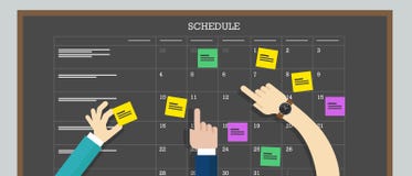 Bordo di programma del calendario con il piano della mano Immagine Stock Bordo di programma del calendario con il piano della mano Immagine Stock