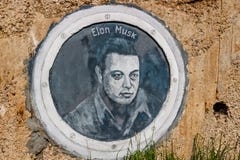 Borovsk, Rusia - septiembre de 2018: Retrato de Elon Musk foto de archivo Borovsk, Rusia - septiembre de 2018: Retrato de Elon Musk foto de archivo