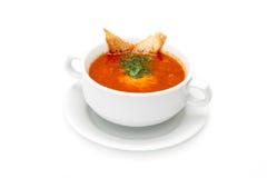 Borsch ucraino tradizionale del piatto con aneto ed i crostini Immagini Stock Libere da Diritti Borsch ucraino tradizionale del piatto con aneto ed i crostini Immagini Stock Libere da Diritti