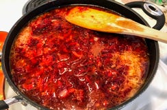 Borsch ukrainien traditionnel de soupe avec la betterave et le boeuf Photos libres de droits Borsch ukrainien traditionnel de soupe avec la betterave et le boeuf Photos libres de droits